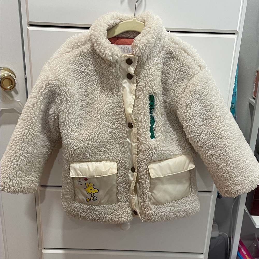 Cream Fleece Kids Puffer Jacket, Zara, 2-3T
